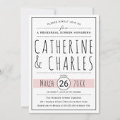 タイポグラフィー ブラッシュピンク ウェディング リハーサル ディナー 招待状 (正面)