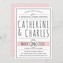 タイポグラフィー ブラッシュピンク ウェディング リハーサル ディナー 招待状