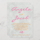 タイポグラフィー ホットピンク オレンジ グレー 結婚式 招待状 (正面/裏面)