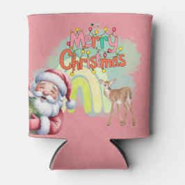 タイポグラフィー メリークリスマスとライトと鹿 缶クーラー