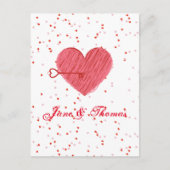 タイポグラフィー ロマンチック かわいい 赤いハート バレンタインデー ポストカード (正面)