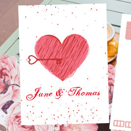 タイポグラフィー ロマンチック かわいい 赤いハート バレンタインデー ポストカード