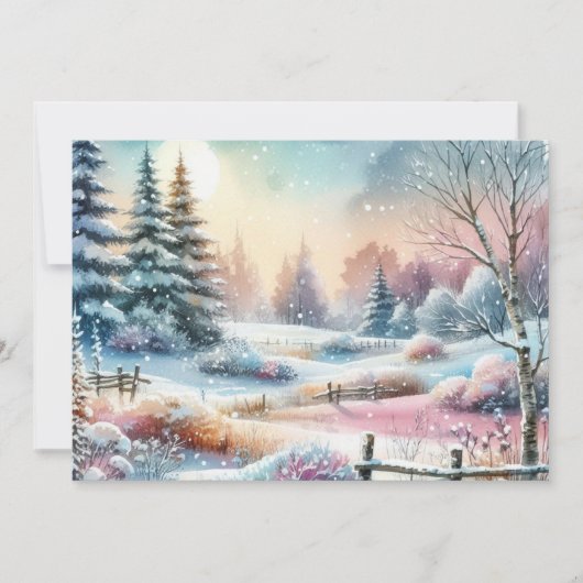 タイポグラフィー 冬の風景 カントリーハウス 水彩画 招待状 (正面)