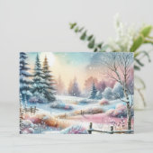 タイポグラフィー 冬の風景 カントリーハウス 水彩画 招待状 (スタンド正面)
