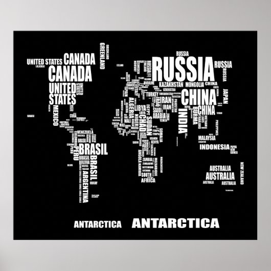 タイポグラフィ世界地図 ポスター (正面)