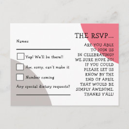 タイポグラフィ予測できなバラピンクグレーウェディングRSVP ポストカード