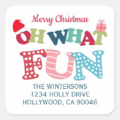 タイポグラフィ何おもしろいクリスマス差出人住所ラベル スクエアシール (正面)