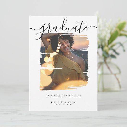タイポグラフィ写真パーソナライズされた卒業 招待状 (スタンド正面)
