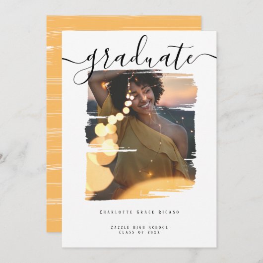 タイポグラフィ写真パーソナライズされた卒業 招待状 (正面/裏面)