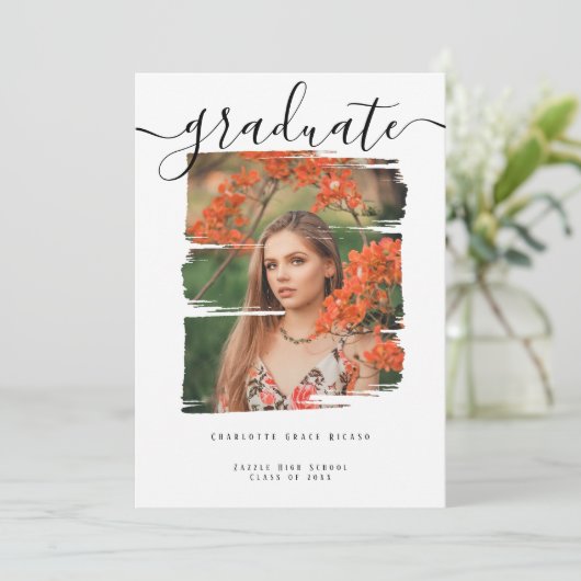 タイポグラフィ写真パーソナライズされた卒業 招待状 (スタンド正面)