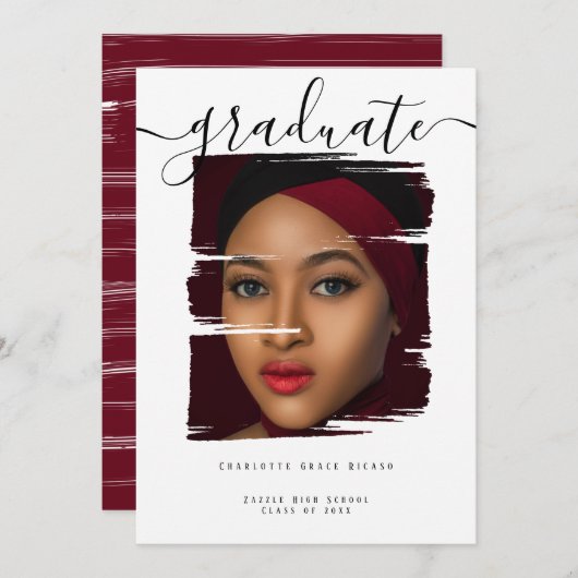 タイポグラフィ写真パーソナライズされた卒業 招待状 (正面/裏面)