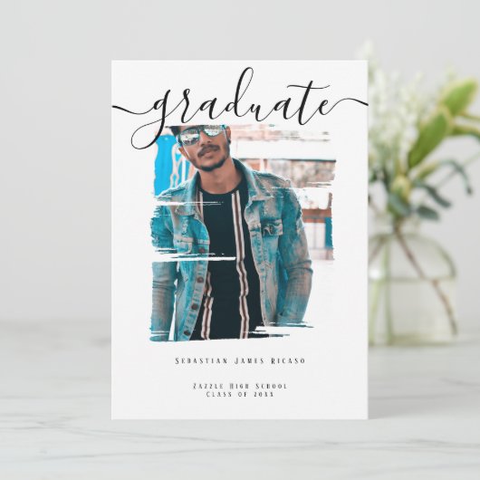 タイポグラフィ写真パーソナライズされた卒業 招待状 (スタンド正面)