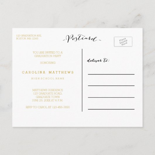 タイポグラフィ写真2016卒業パーティー招待状 インビテーションポストカード (裏面)