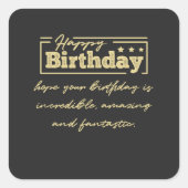 タイポグラフィ動揺してハッピーバースデーの願い。 スクエアシール (正面)