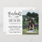 タイポグラフィ卒業パーティーの写真の日付を保存 案内ポストカード (正面/裏面)