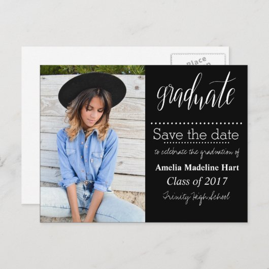 タイポグラフィ卒業党 | 写真の日付を保存 案内ポストカード (正面/裏面)