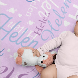 タイポグラフィ名とハートの繰り返し割当て薄紫 フリースブランケット