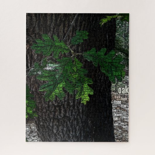 タイポグラフィ埋め込みワードクラウドツリー離れと樹皮 ジグソーパズル (縦)