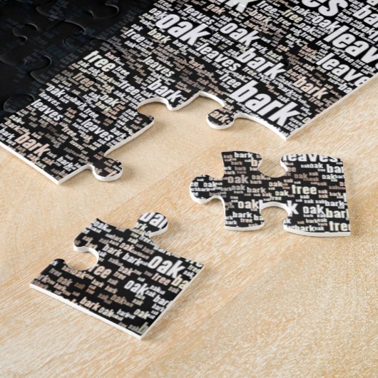 タイポグラフィ埋め込みワードクラウドツリー離れと樹皮 ジグソーパズル (側面)