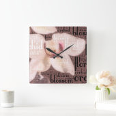 タイポグラフィ埋め込み蘭、フローラ、花の写真 スクエア壁時計 (ホーム)
