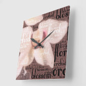 タイポグラフィ埋め込み蘭、フローラ、花の写真 スクエア壁時計 (傾斜)