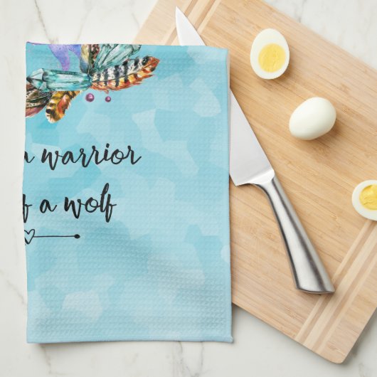タイポグラフィ引用文と水の色ウルフボホスタイル キッチンタオル (四つ折り)