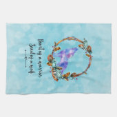 タイポグラフィ引用文と水の色ウルフボホスタイル キッチンタオル (横)