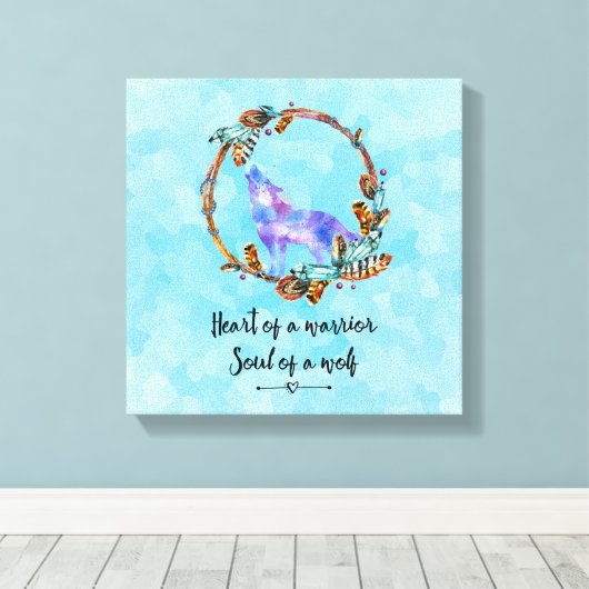 タイポグラフィ引用文と水の色ウルフボホスタイル キャンバスプリント (インサイチュ (ウッドフロア))