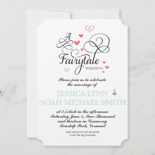 タイポグラフィ引用文ミント&コーラルフェアリー結婚タール 招待状 (正面)