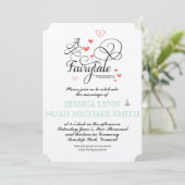 タイポグラフィ引用文ミント&コーラルフェアリー結婚タール 招待状 (スタンド正面)