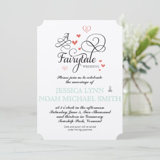 タイポグラフィ引用文ミント&コーラルフェアリー結婚タール 招待状 (スタンド正面)