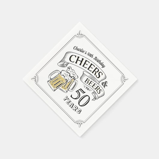 タイポグラフィ応援とビアーズエイジ誕生日 スタンダードカクテルナプキン (角)