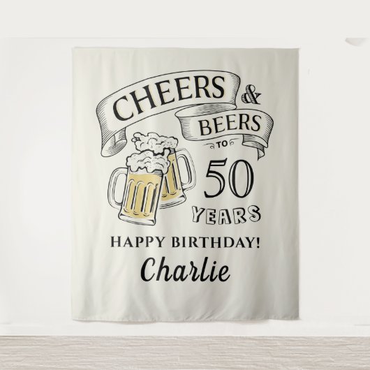 タイポグラフィ応援とビアーズエイジ誕生日 タペストリー (正面)