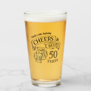 タイポグラフィ応援とビール任意の年齢誕生日ガラス タンブラーグラス