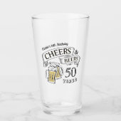 タイポグラフィ応援とビール任意の年齢誕生日ガラス タンブラーグラス (正面)