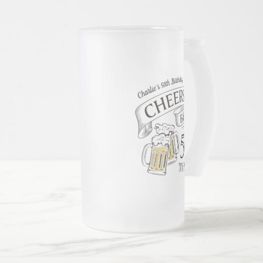 タイポグラフィ応援ズアンドビールズアニーエイジ誕生日 フロストグラスビールジョッキ (正面右)