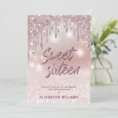 タイポグラフィ愛らしいバラ金ゴールドの乾グラデーション滴 招待状 (スタンド正面)