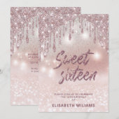 タイポグラフィ愛らしいバラ金ゴールドの乾グラデーション滴 招待状 (正面/裏面)