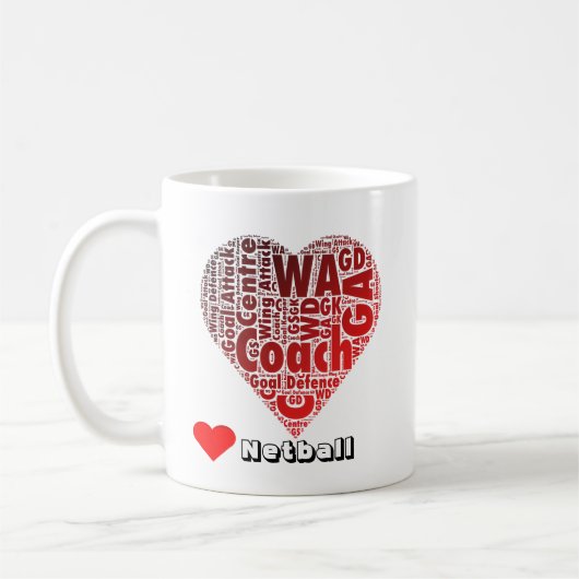 タイポグラフィ愛ネットボールの位置およびコーチ コーヒーマグカップ (左)