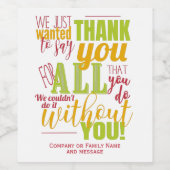 タイポグラフィ感謝していの感謝メッセージ ワインラベル (シングルラベル)