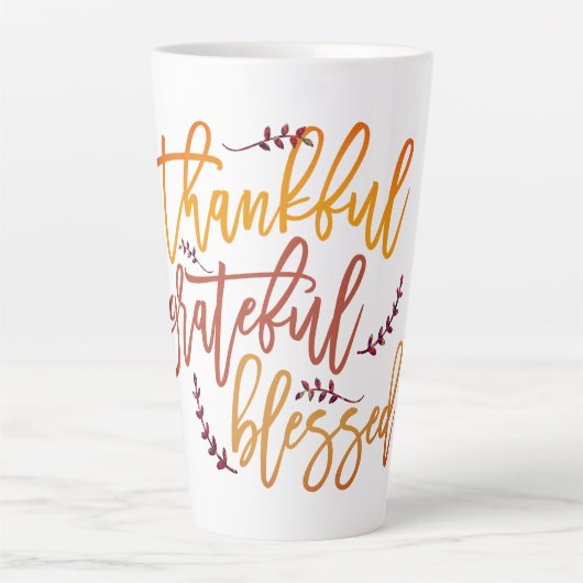 タイポグラフィ感謝恩賛美引用文 カフェラテマグ (正面)