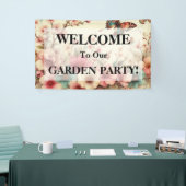 タイポグラフィ文字フローラさくらんぼ花水色 横断幕 (トレードショー)