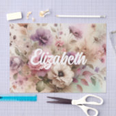 タイポグラフィ文字紅葉と花の水色 薄葉紙 (クラフト)