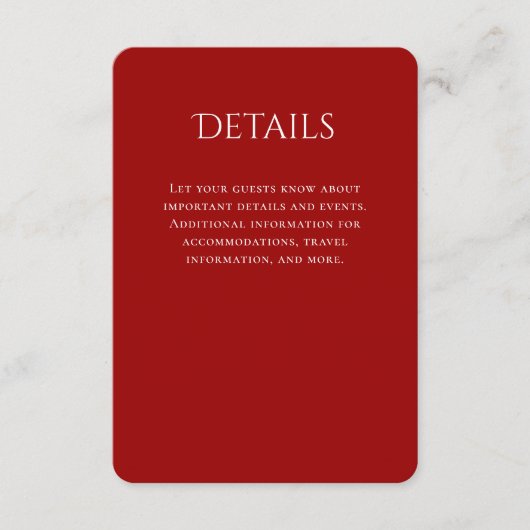 タイポグラフィ曲線赤結婚詳細 エンクロージャーカード (正面)