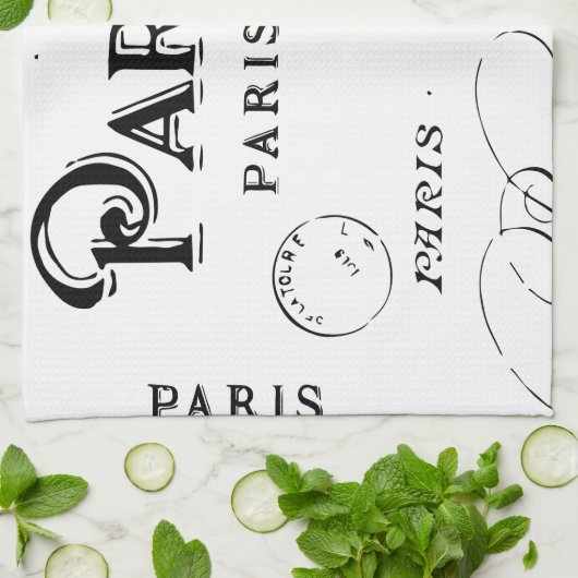 タイポグラフィ書道パリフランスエッフェルタワー キッチンタオル (折り畳み)