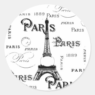 タイポグラフィ書道パリフランスエッフェルタワー ラウンドシール