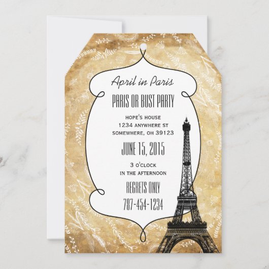 タイポグラフィ書道パリフランスエッフェルタワー 招待状 (正面)