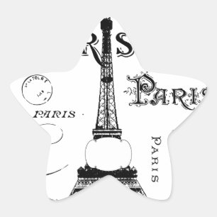 タイポグラフィ書道パリフランスエッフェルタワー 星シール