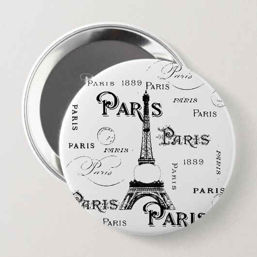 タイポグラフィ書道パリフランスエッフェルタワー 缶バッジ (正面&裏面)