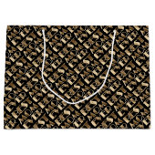 タイポグラフィ最高のママエバーパターンブラックと金ゴールド ラージペーパーバッグ (正面)